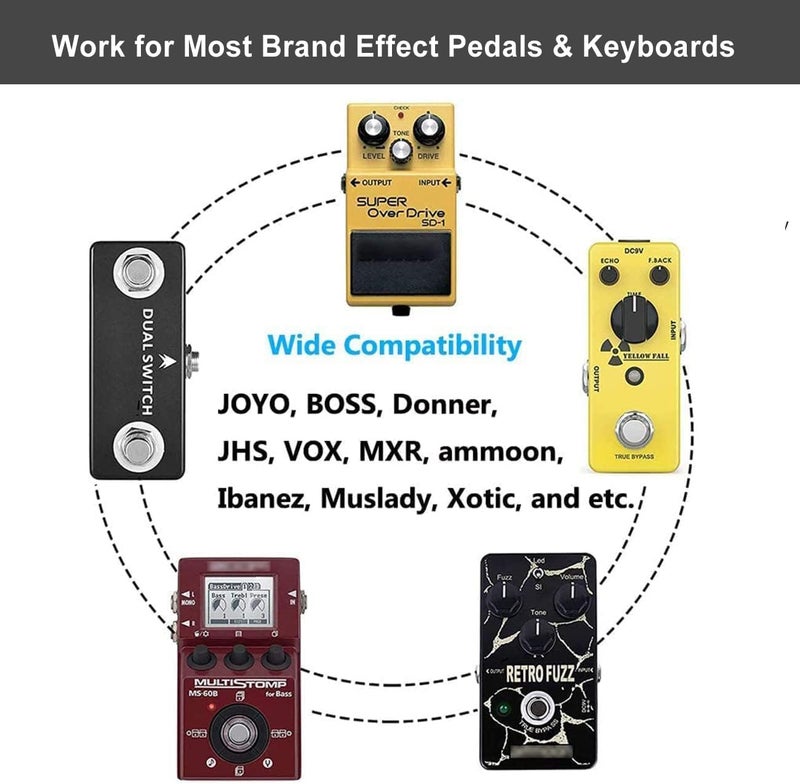JOYO DC 9V 1.2A Guitar Pedal Power Supply with 5 Way Daisy Chain Cables, AC Wall Charger Power Adapter for Bass Guitar Effect Pedals (Tip Negative) - Image 4